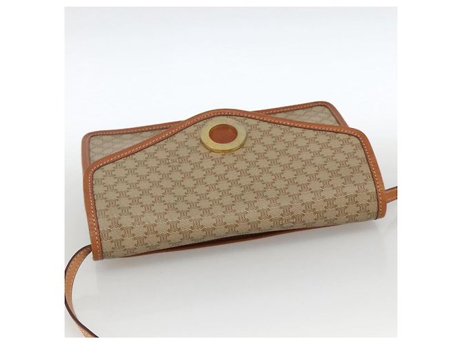 Céline Borsa a Spalla in Tela Macadam CELINE PVC Beige Oro Auth YKZ313A D'oro - vista 6