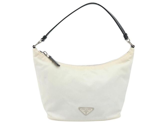 Borsa a mano PRADA in nylon argento e bianco Auth bs34109 - vista 13