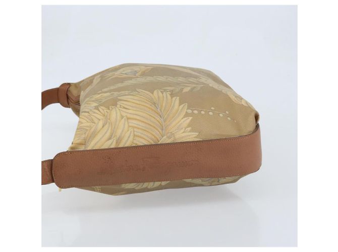 Borsa a Spalla Salvatore Ferragamo PVC Tela Beige Oro Auth bs33984 - vista 4
