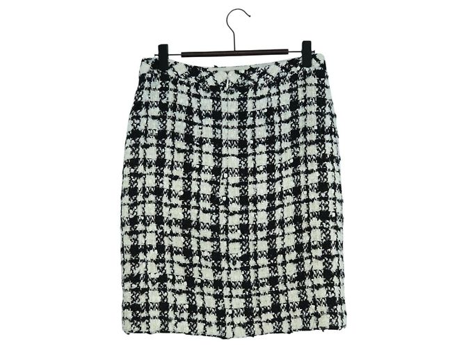 Falda CHANEL Tweed 36 Negro Blanco CC Auth am11048V - vista 2