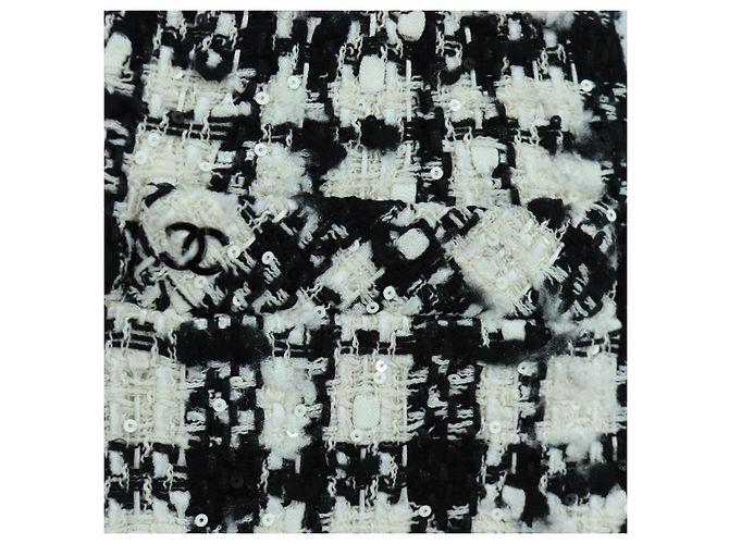 Falda CHANEL Tweed 36 Negro Blanco CC Auth am11048V - vista 3