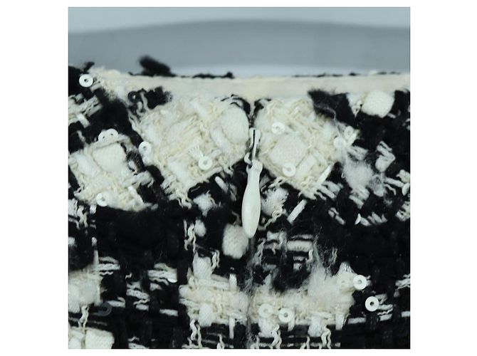 Falda CHANEL Tweed 36 Negro Blanco CC Auth am11048V - vista 5