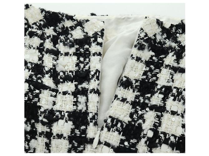 Falda CHANEL Tweed 36 Negro Blanco CC Auth am11048V - vista 6