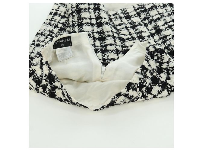 Falda CHANEL Tweed 36 Negro Blanco CC Auth am11048V - vista 7