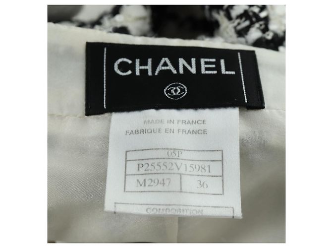 Falda CHANEL Tweed 36 Negro Blanco CC Auth am11048V - vista 9