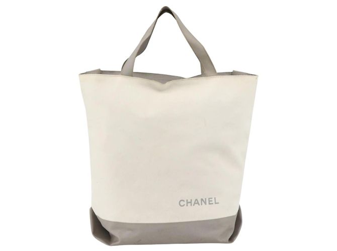 CHANEL Borsa Tote Nylon Bianco Argento CC Auth BSZ118 - vista 13