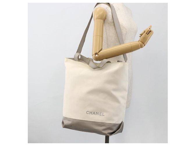CHANEL Borsa Tote Nylon Bianco Argento CC Auth BSZ118 - vista 28