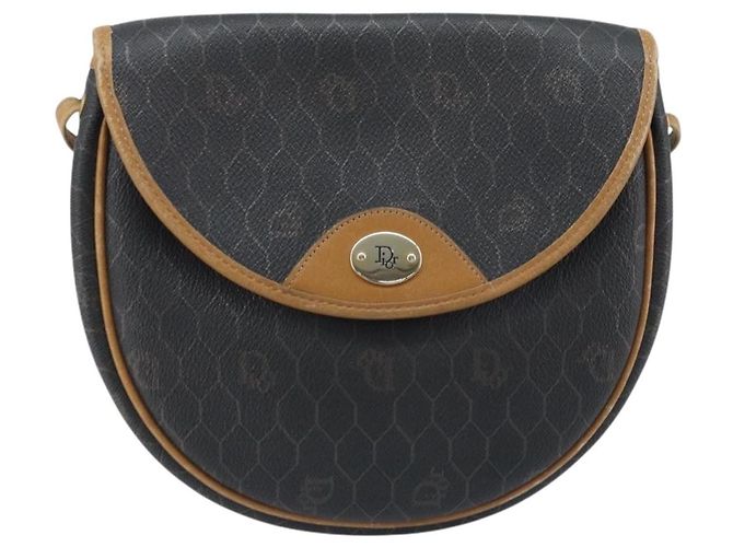 Christian Dior Bolso de hombro de lona de panal PVC negro y dorado Auth BA11669 - vista 13