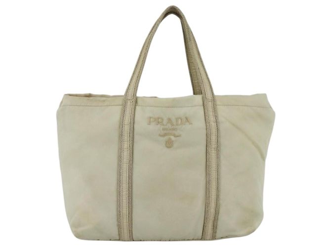 PRADA Borsa a mano in nylon beige argento autentica bs34100 - vista 13