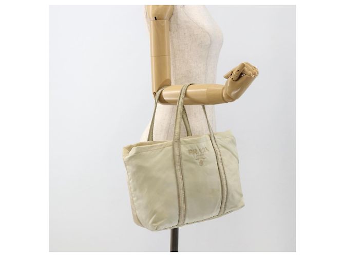 PRADA Borsa a mano in nylon beige argento autentica bs34100 - vista 22