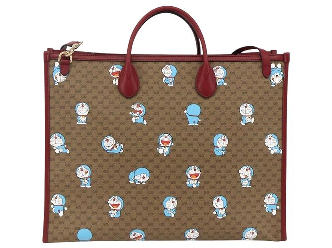 GUCCI GUCCI �~ Borsa Micro GG Supreme Doraemon PVC 2way Beige 653952 Auth ka3262SM D'oro - vista 2