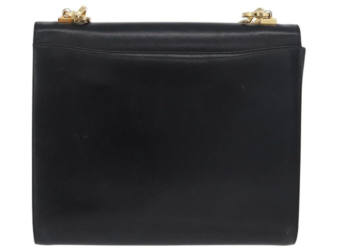 Borsa a Spalla Gancini in Pelle Nera e Oro Salvatore Ferragamo Auth LNZ598 Nero D'oro - vista 2