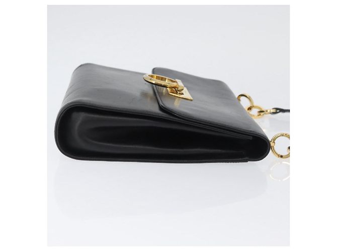 Borsa a Spalla Gancini in Pelle Nera e Oro Salvatore Ferragamo Auth LNZ598 Nero D'oro - vista 3