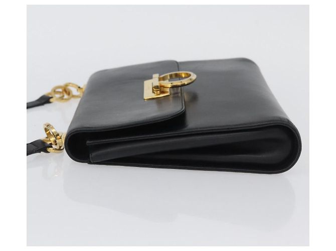 Borsa a Spalla Gancini in Pelle Nera e Oro Salvatore Ferragamo Auth LNZ598 Nero D'oro - vista 4