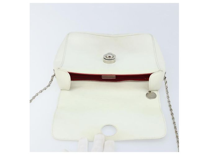 Céline Borsa a spalla in pelle CELINE Star Ball Chain Bianco Argento Auth LNZ806 - vista 10