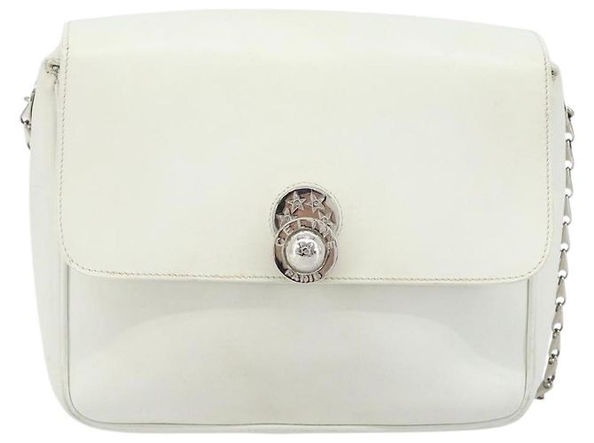 Céline Borsa a spalla in pelle CELINE Star Ball Chain Bianco Argento Auth LNZ806 - vista 13