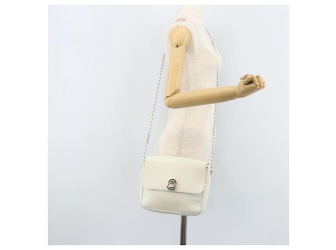 Céline Borsa a spalla in pelle CELINE Star Ball Chain Bianco Argento Auth LNZ806 - vista 24