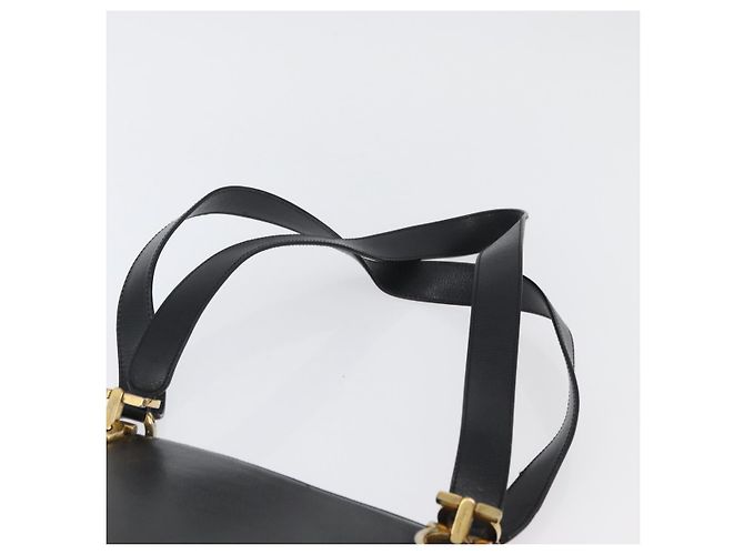 Borsa a Spalla Gancini in Pelle Nera e Oro Auth AMZ436 di Salvatore Ferragamo Nero D'oro - vista 14
