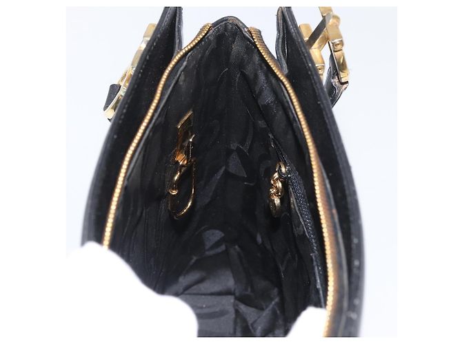 Borsa a Spalla Gancini in Pelle Nera e Oro Auth AMZ436 di Salvatore Ferragamo Nero D'oro - vista 19