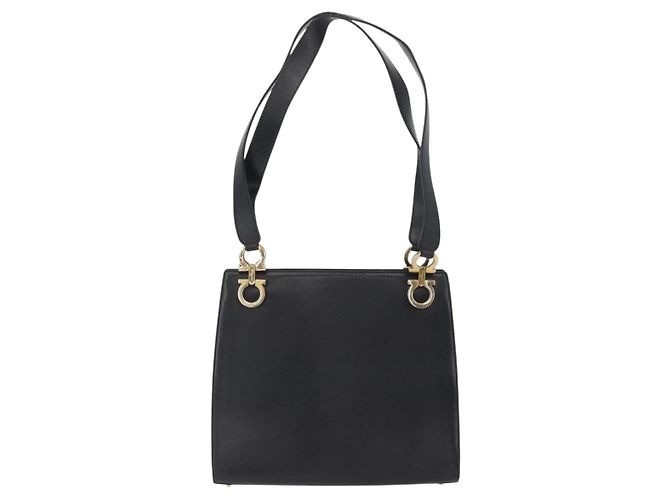 Borsa a Spalla Gancini in Pelle Nera e Oro Auth AMZ436 di Salvatore Ferragamo Nero D'oro - vista 2