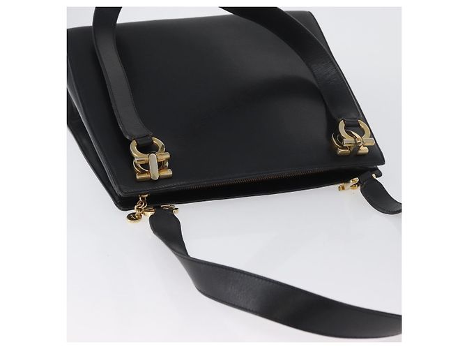 Borsa a Spalla Gancini in Pelle Nera e Oro Auth AMZ436 di Salvatore Ferragamo Nero D'oro - vista 6
