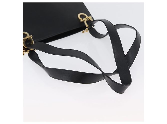Borsa a Spalla Gancini in Pelle Nera e Oro Auth AMZ436 di Salvatore Ferragamo Nero D'oro - vista 7
