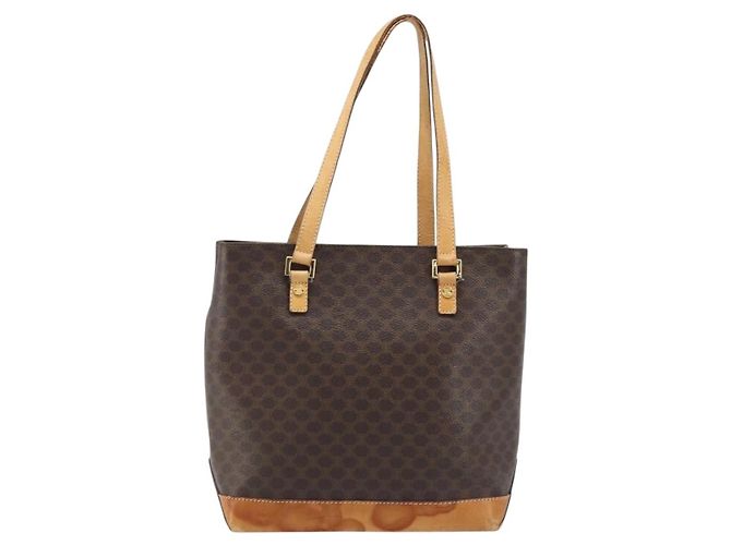 Céline Borsa tote in tela Macadam CELINE in pelle PVC marrone oro Auth BSZ496 D'oro - vista 13