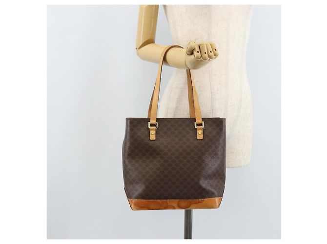 Céline Borsa tote in tela Macadam CELINE in pelle PVC marrone oro Auth BSZ496 D'oro - vista 24