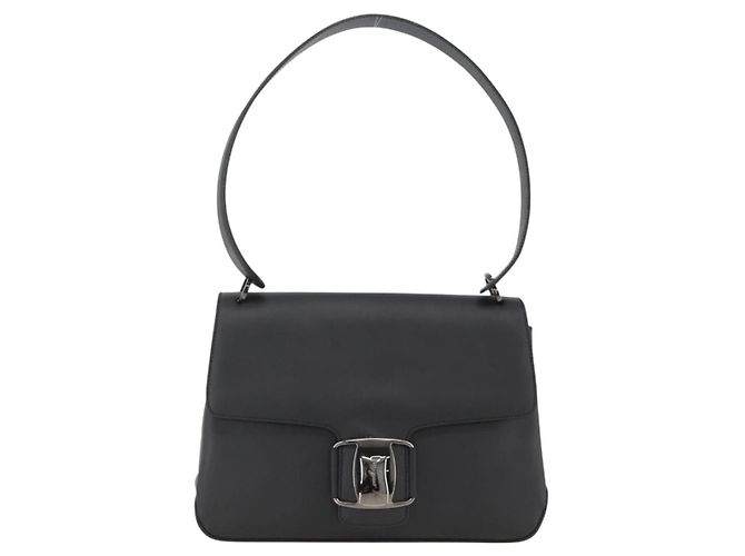 Borsa a Spalla Vala in PVC Canvas Nero Argento di Salvatore Ferragamo Auth gh1939 - vista 13