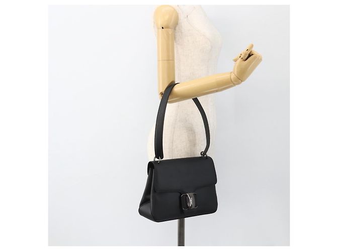 Borsa a Spalla Vala in PVC Canvas Nero Argento di Salvatore Ferragamo Auth gh1939 - vista 22
