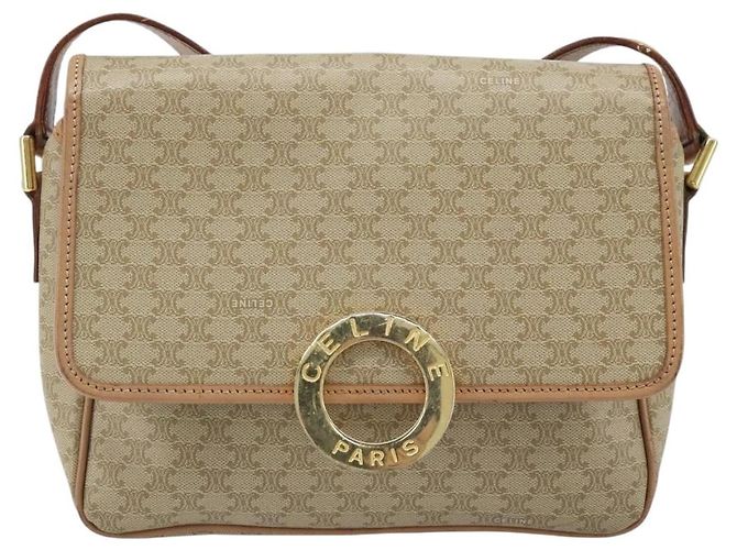 Céline Borsa a Spalla in Tela Macadam CELINE PVC Beige Oro Auth YKZ185A D'oro - vista 13