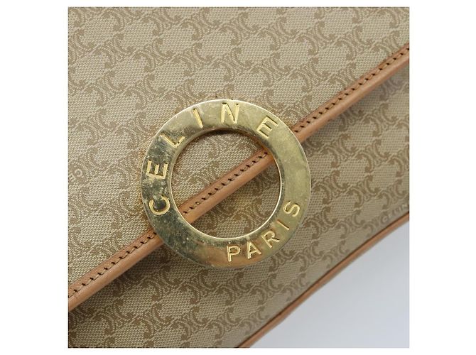 Céline Borsa a Spalla in Tela Macadam CELINE PVC Beige Oro Auth YKZ185A D'oro - vista 18