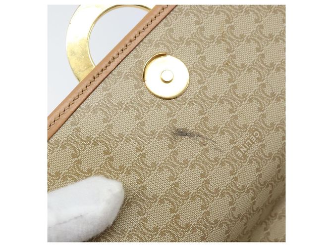 Céline Borsa a Spalla in Tela Macadam CELINE PVC Beige Oro Auth YKZ185A D'oro - vista 9
