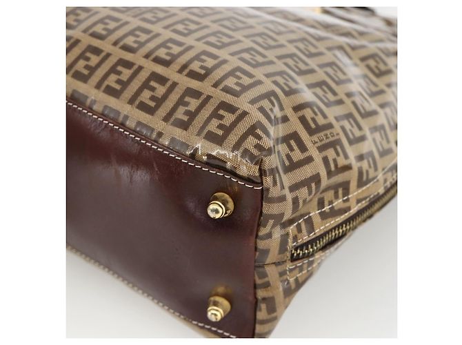 Borsa a mano in tela Zucchino FENDI beige e oro Auth SW2327A - vista 14