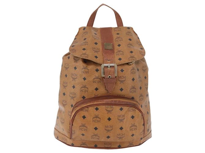 MCM Vicetos Zaino Logogramma in PVC Pelle Marrone Oro Auth bs33818 D'oro - vista 13