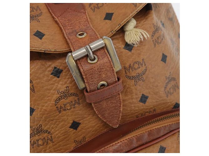 MCM Vicetos Zaino Logogramma in PVC Pelle Marrone Oro Auth bs33818 D'oro - vista 20