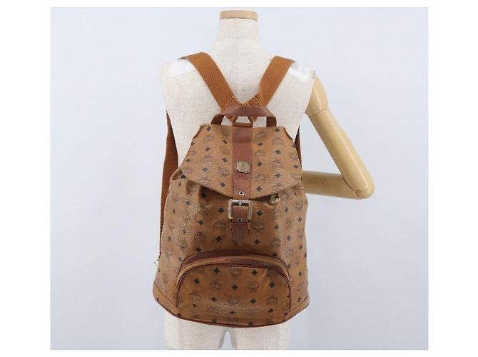 MCM Vicetos Zaino Logogramma in PVC Pelle Marrone Oro Auth bs33818 D'oro - vista 24