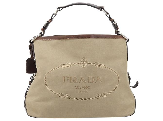 PRADA Schultertasche aus Canvas Beige Silber Authentisch YKZ082A - Ansicht 13