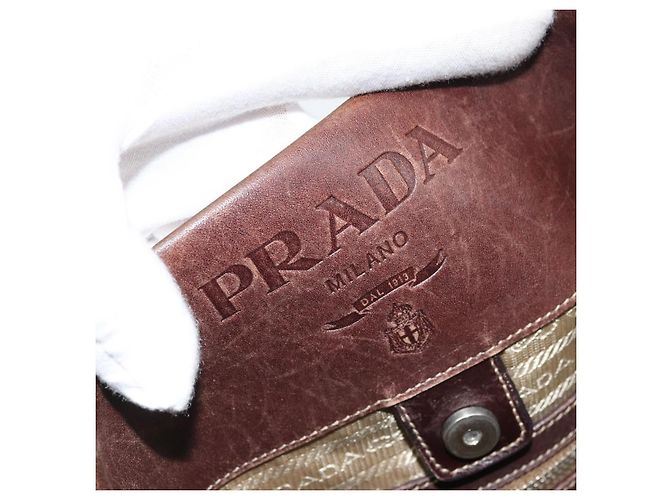 PRADA Schultertasche aus Canvas Beige Silber Authentisch YKZ082A - Ansicht 17