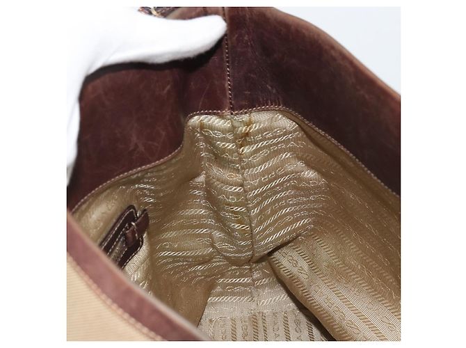 PRADA Schultertasche aus Canvas Beige Silber Authentisch YKZ082A - Ansicht 18
