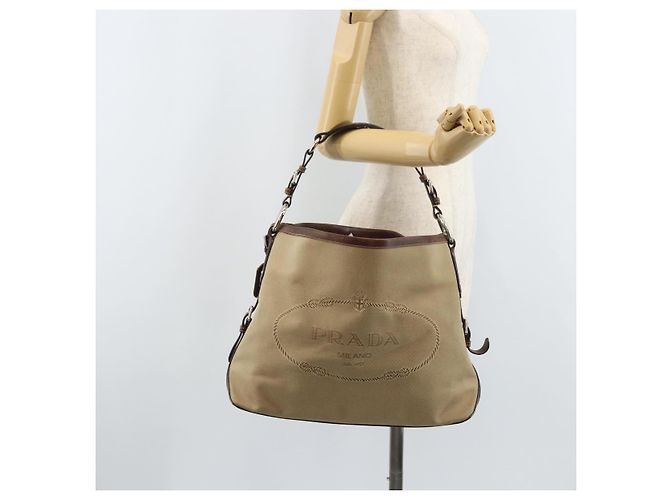 PRADA Schultertasche aus Canvas Beige Silber Authentisch YKZ082A - Ansicht 22