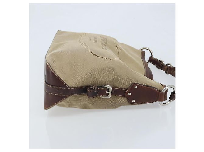 PRADA Schultertasche aus Canvas Beige Silber Authentisch YKZ082A - Ansicht 3