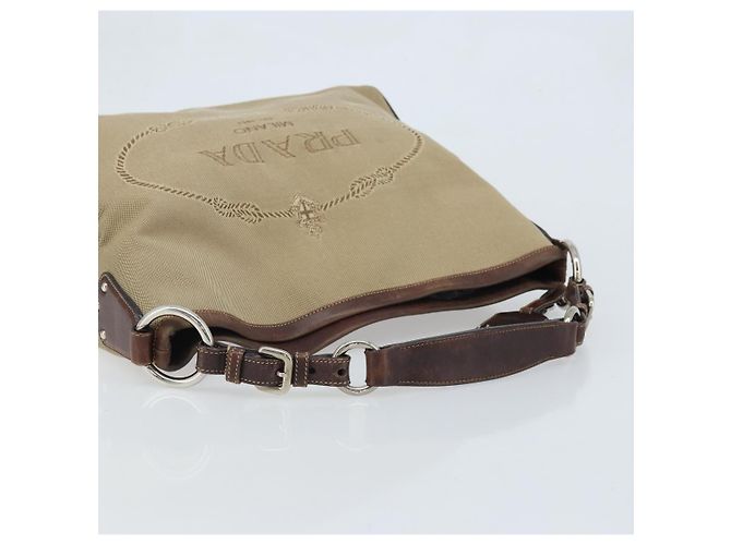 PRADA Schultertasche aus Canvas Beige Silber Authentisch YKZ082A - Ansicht 7