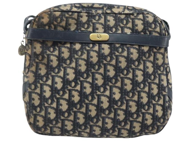 Borsa a Spalla in Tela Trotter Christian Dior Blu Navy Oro Auth AMZ494A D'oro - vista 13