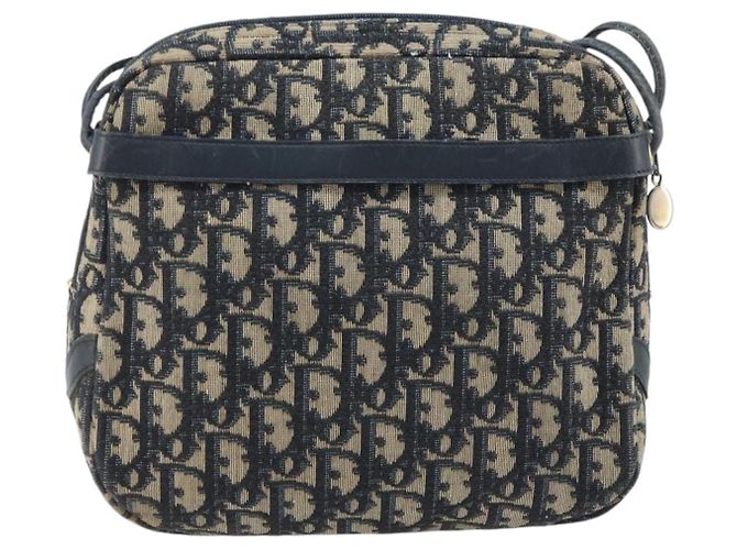 Borsa a Spalla in Tela Trotter Christian Dior Blu Navy Oro Auth AMZ494A D'oro - vista 2