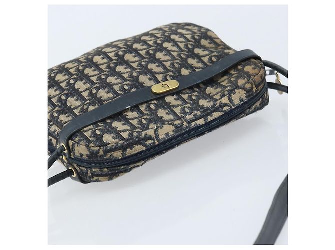 Borsa a Spalla in Tela Trotter Christian Dior Blu Navy Oro Auth AMZ494A D'oro - vista 6