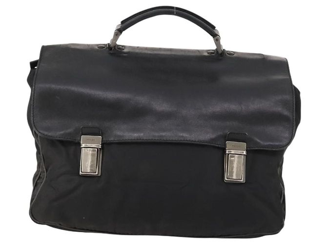PRADA Borsa a mano in nylon nero argento Auth bs33914 - vista 13
