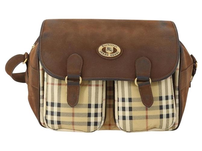 Borsa a Spalla Burberrys Nova Check PVC Beige Oro Auth 173230 D'oro - vista 13