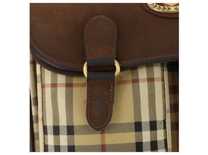 Borsa a Spalla Burberrys Nova Check PVC Beige Oro Auth 173230 D'oro - vista 18