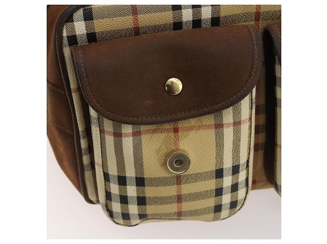 Borsa a Spalla Burberrys Nova Check PVC Beige Oro Auth 173230 D'oro - vista 19